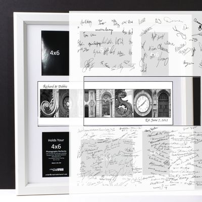 Creative Letter Art Personalized Wedding Book Guest Registry and Architectural Name Sign Includes 20 by 20 inch Frame with Collage and Signature Mat - Best Wedding Gift