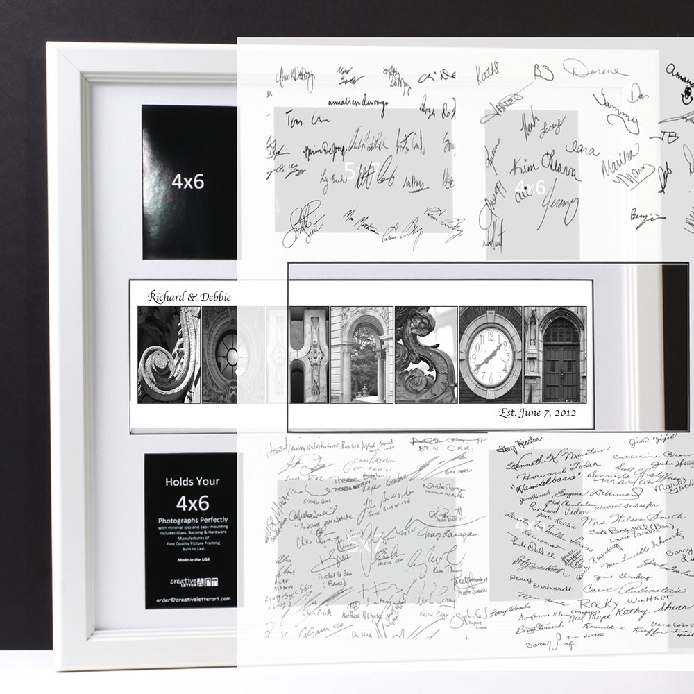 Creative Letter Art Personalized Wedding Book Guest Registry and Architectural Name Sign Includes 20 by 20 inch Frame with Collage and Signature Mat - Best Wedding Gift