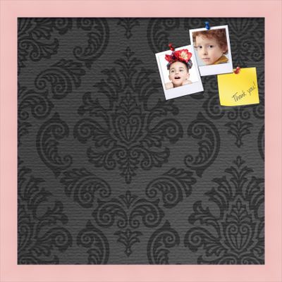 PinPix Custom Printed pin Cork Bulletin Board Made from Canvas, Gothic Crest Pattern 16 x 16 Inches (Completed Size) and Framed in Baby Pink Stain on Beech (PinPix-36)