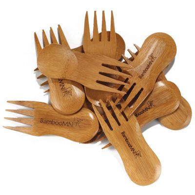BambooMN Solid Bamboo Stubby Spork 4" - All Natural Reusable Utensils - 100 pcs
