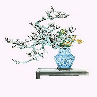 Buyenlarge 0-587-26627-9-P2030 'Yamanashi and Takejimayuri-Wild Pear and Lily in a Blue and White Porcelain Vase' Paper Poster, 20 by 30-Inch