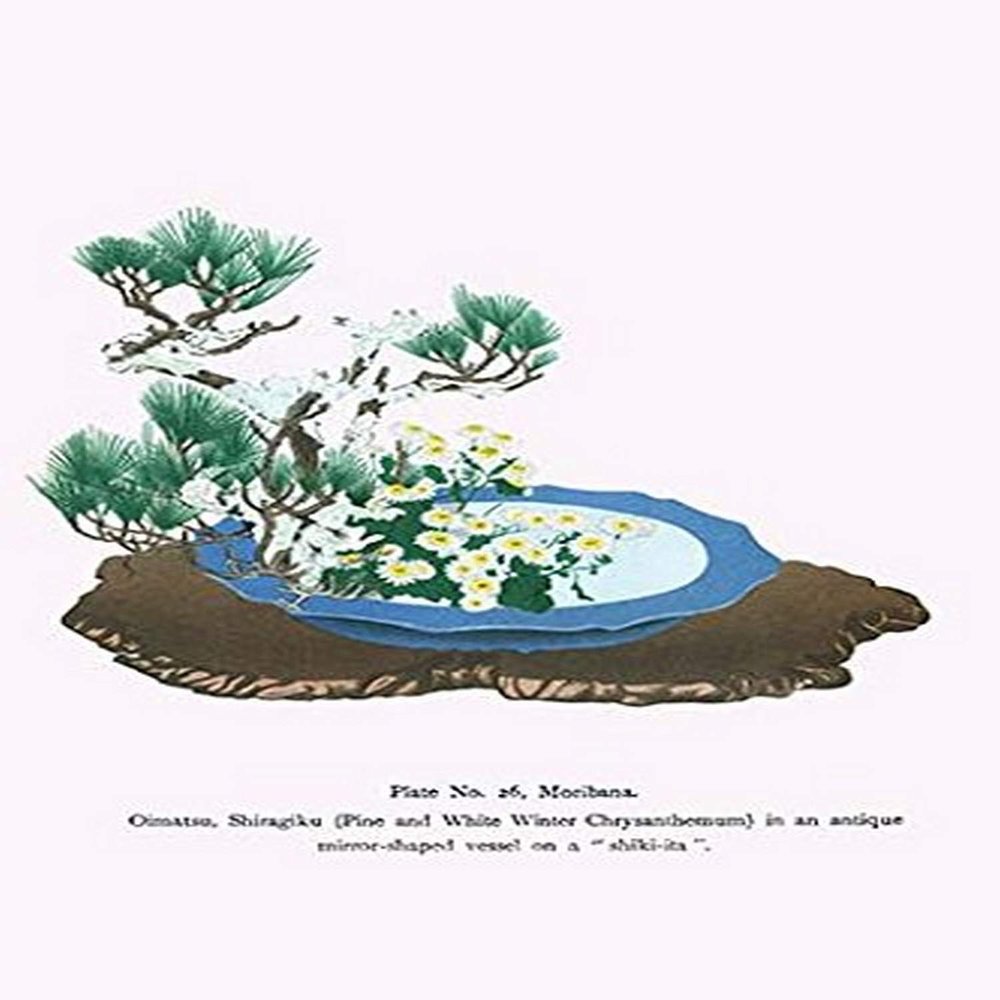 Buyenlarge 0-587-26622-8-P2030 'Oimatsu and Shiragiku-Pine in an Antique Mirror Shaped Vessel' Paper Poster, 20 by 30-Inch
