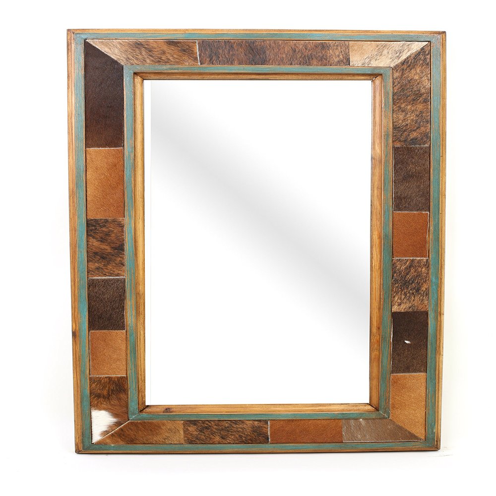 Cibolo Creek Cowhide Rustic Mirror-20x34 inches-Handmade-Solid Wood-Western-Gorgeous