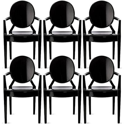 2xhome  Set of 6 Modern Ghost Chair Armchair with Arm Polycarbonate Plastic (Black)