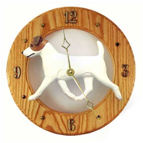 Brown and White Parson Russell Terrier Wall Clock in Light Oak by Michael Park