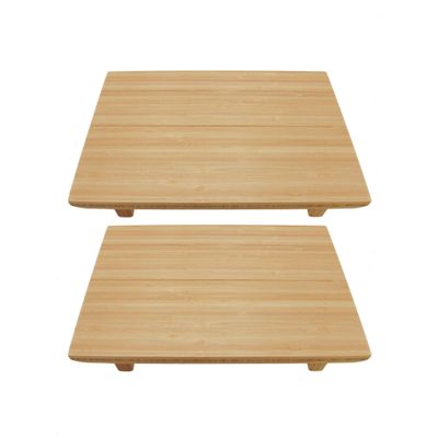 BambooMN Bamboo Sushi Board Serving Tray, Rectangle, 9.8" x 5.9" x 1.2" Natural Color, 2 Pieces
