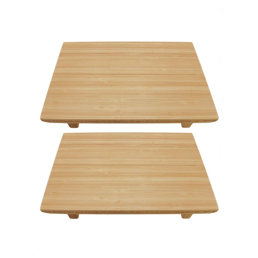 BambooMN Bamboo Sushi Board Serving Tray, Rectangle, 9.8" x 5.9" x 1.2" Natural Color, 2 Pieces