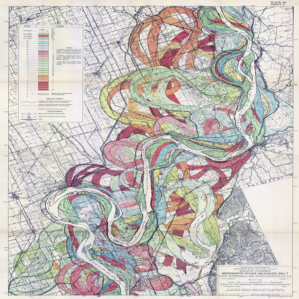 1944 Fisk Mississippi Meander Map Ancient River Bed Sheet 2 - Map Reproduction 16 X 24 inches