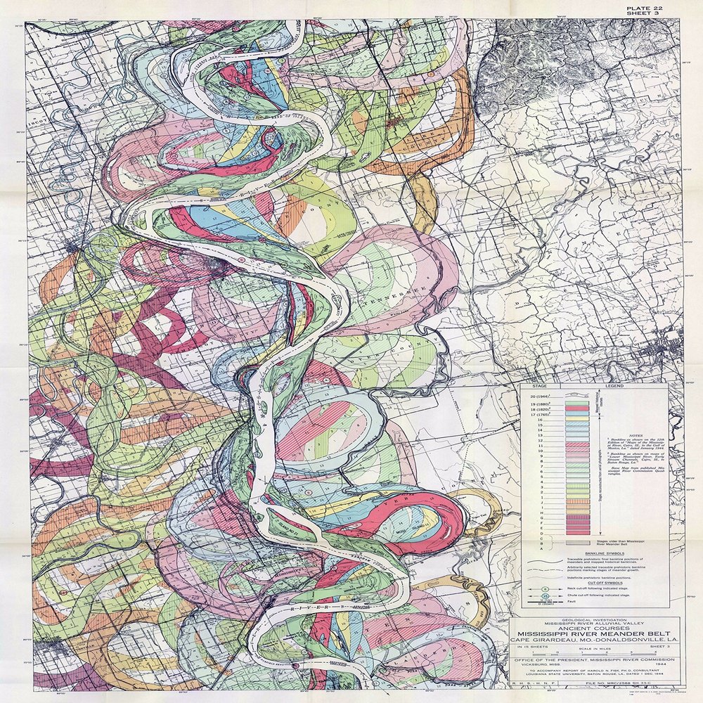 1944 Fisk Mississippi Meander Map Ancient River Bed Sheet 3 - Map Reproduction 16 X 24 inches