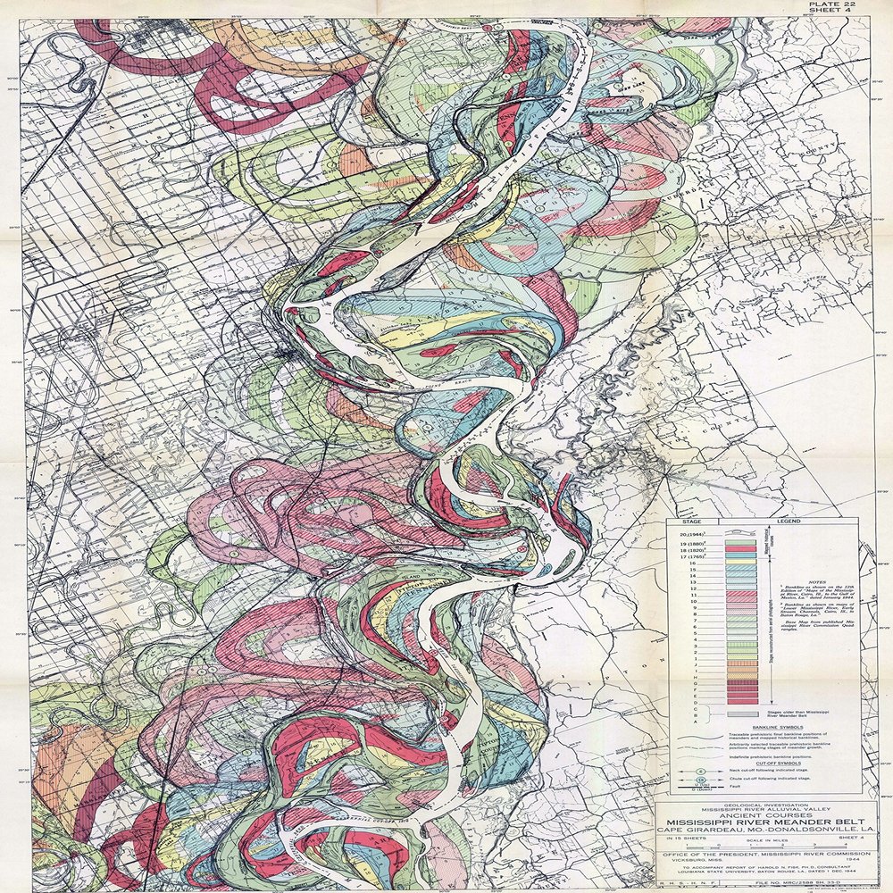 1944 Fisk Mississippi Meander Map Ancient River Bed Sheet 4 - Map Reproduction 16 X 24 inches