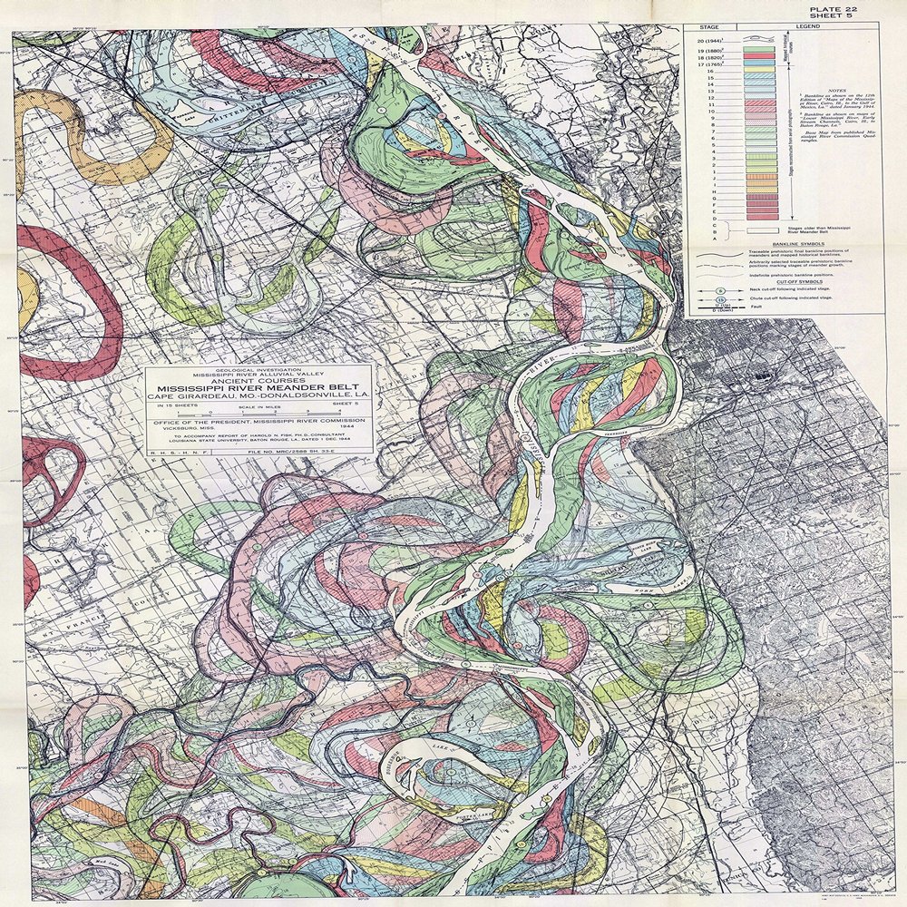 1944 Fisk Mississippi Meander Map Ancient River Bed Sheet 5 - Map Reproduction 16 X 24 inches