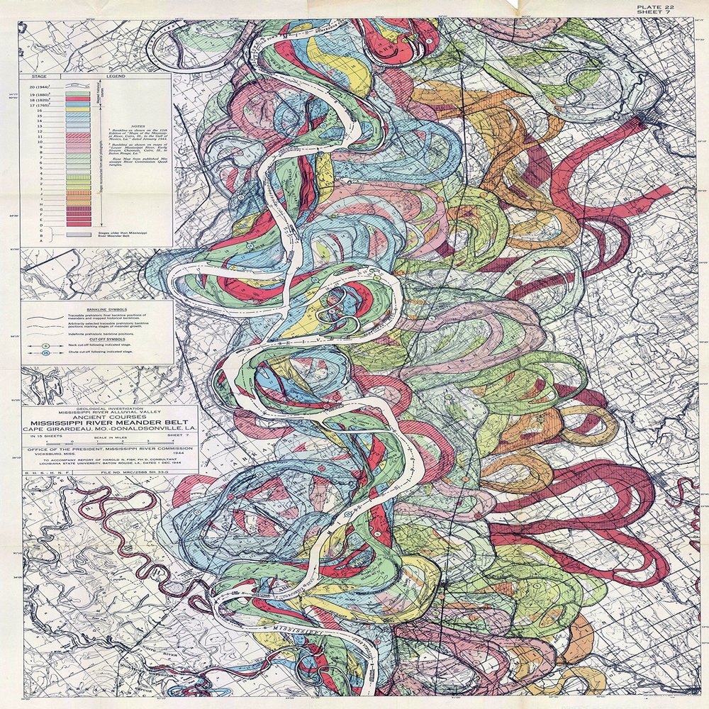 1944 Fisk Mississippi Meander Map Ancient River Bed Sheet 7 - Map Reproduction 16 X 24 inches