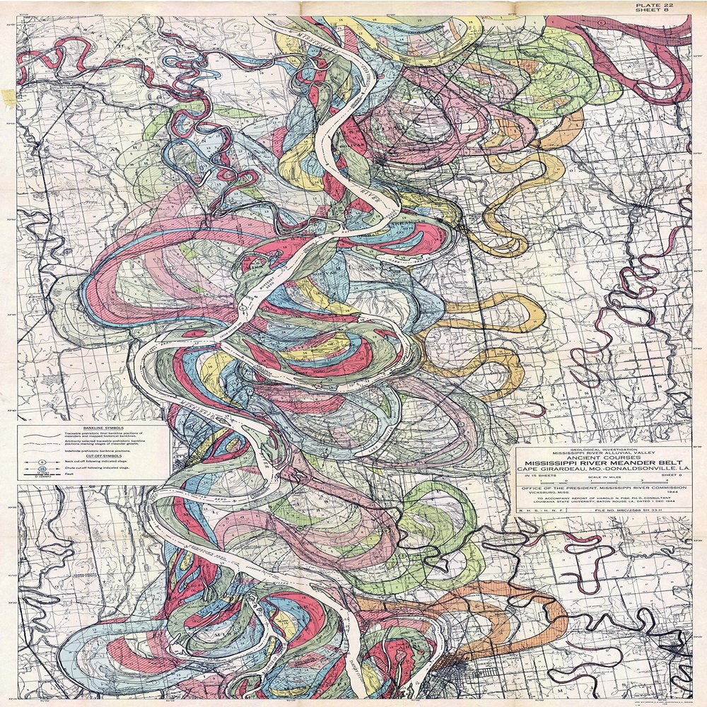 1944 Fisk Mississippi Meander Map Ancient River Bed Sheet 8 - Map Reproduction 16 X 24 inches