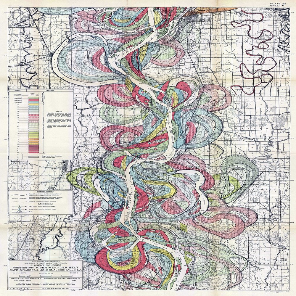 1944 Fisk Mississippi Meander Map Ancient River Bed Sheet 9 - Map Reproduction 16 X 24 inches