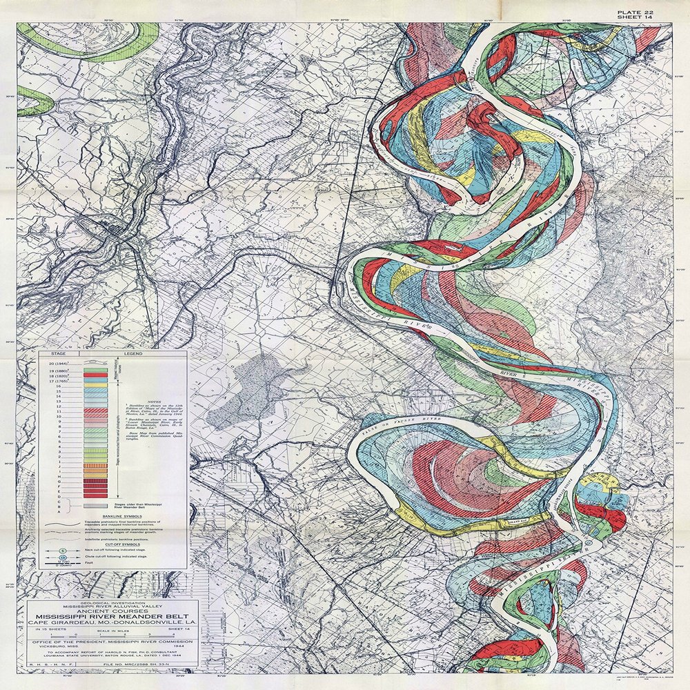 1944 Fisk Mississippi Meander Map Ancient River Bed Sheet 14 - Map Reproduction 16 X 24 inches
