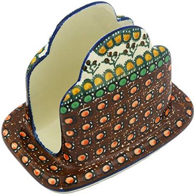 Polmedia Polish Pottery Napkin Holder UNIKAT - Cranberry Medley Pattern Handmade in Boleslawiec Poland by Ceramika Artystyczna + Certificate of Authenticity