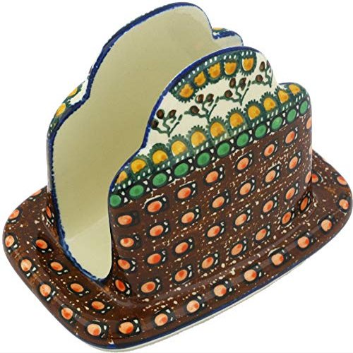 Polmedia Polish Pottery Napkin Holder UNIKAT - Cranberry Medley Pattern Handmade in Boleslawiec Poland by Ceramika Artystyczna + Certificate of Authenticity