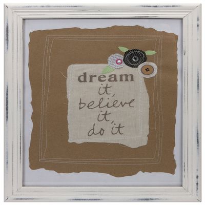 C.R. Gibson Wood Frame with Glass and Uplifting Sentiment, Layered and Stitched with Embellishments, Measures 13" x 16" - Dream It