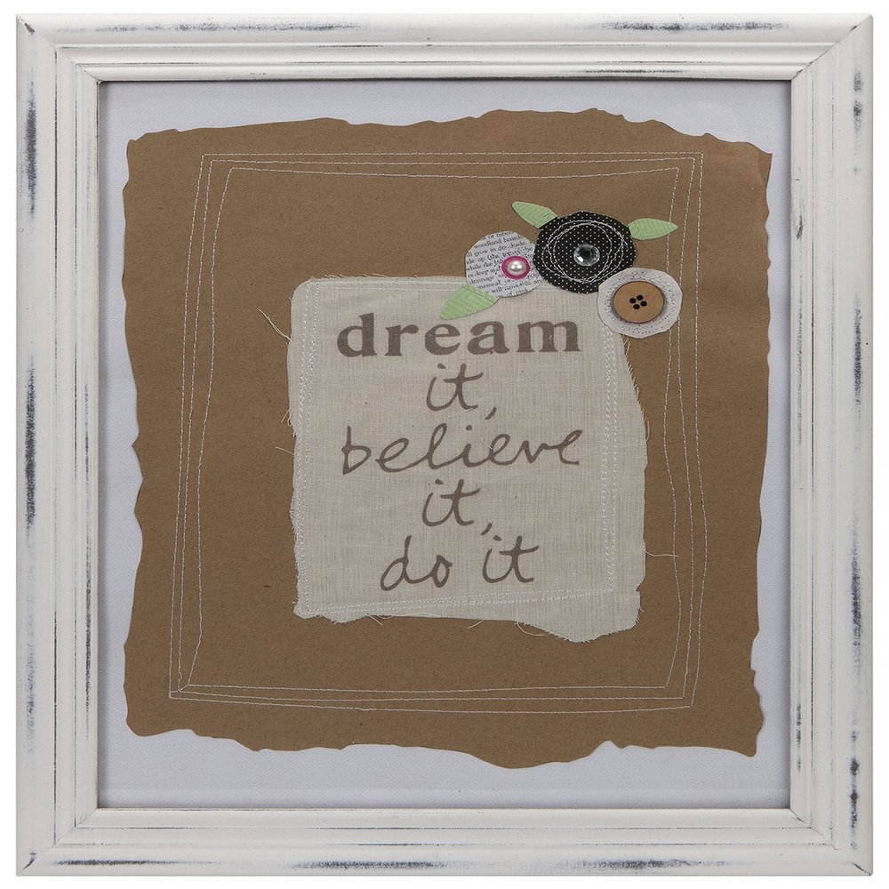 C.R. Gibson Wood Frame with Glass and Uplifting Sentiment, Layered and Stitched with Embellishments, Measures 13" x 16" - Dream It
