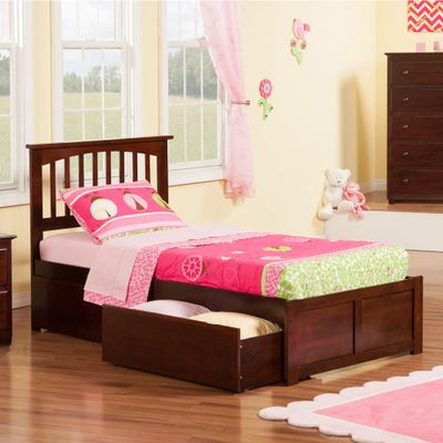 AFI Mission Twin XL Size Platform Bed with Footboard & Storage Drawers in Walnut