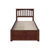 AFI Mission Twin XL Size Platform Bed with Footboard & Storage Drawers in Walnut view 3