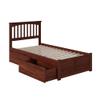 AFI Mission Twin XL Size Platform Bed with Footboard & Storage Drawers in Walnut view 4