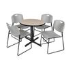 Cain 30" Round Breakroom Table- Cherry & 4 Zeng Stack Chairs- Grey view 1