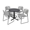 Cain 30" Round Breakroom Table- Cherry & 4 Zeng Stack Chairs- Grey view 2