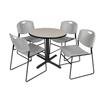 Cain 30" Round Breakroom Table- Cherry & 4 Zeng Stack Chairs- Grey view 4