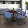 Cain 30" Round Breakroom Table- Mahogany & 4 Zeng Stack Chairs- Blue view 2