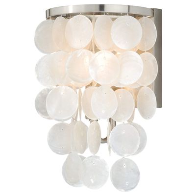 VAXCEL Elsa 1-Light 6.5 inch Wide Satin Nickel Glam Bathroom Vanity Lighting Fixture, Capiz Shell Shade, Dimmable, LED Compatible, Wall Mounted Steel Sconce