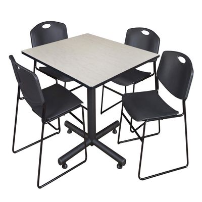 Regency Kobe 48-Inch Square Breakroom Table, Maple, and 4 Zeng Stack Chairs, Black