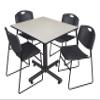 Regency Kobe 48-Inch Square Breakroom Table, Maple, and 4 Zeng Stack Chairs, Black view 1