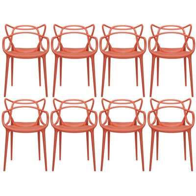 2xhome Set of 8 Modern Dining Chairs | Stackable Indoor or Outdoor Entangled Side Chair | Weather Resistant Plastic for Kitchen, Patio, Restaurant, Yard, Porch, Balcony (Red)