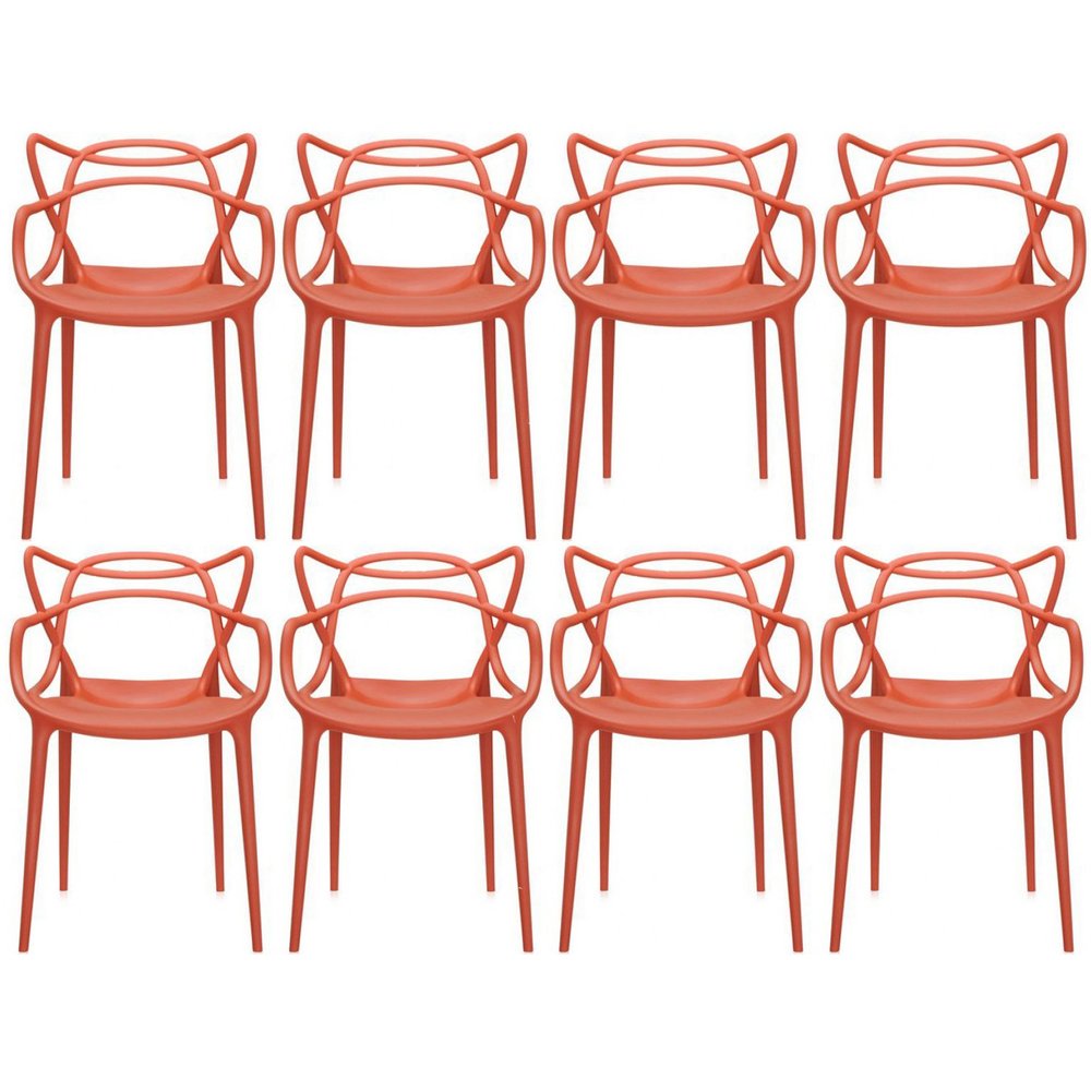 2xhome Set of 8 Modern Dining Chairs | Stackable Indoor or Outdoor Entangled Side Chair | Weather Resistant Plastic for Kitchen, Patio, Restaurant, Yard, Porch, Balcony (Red)