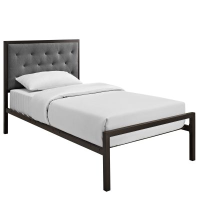 America Luxury - Bedroom Modern Contemporary Twin Size Fabric Bed Frame, Grey Fabric