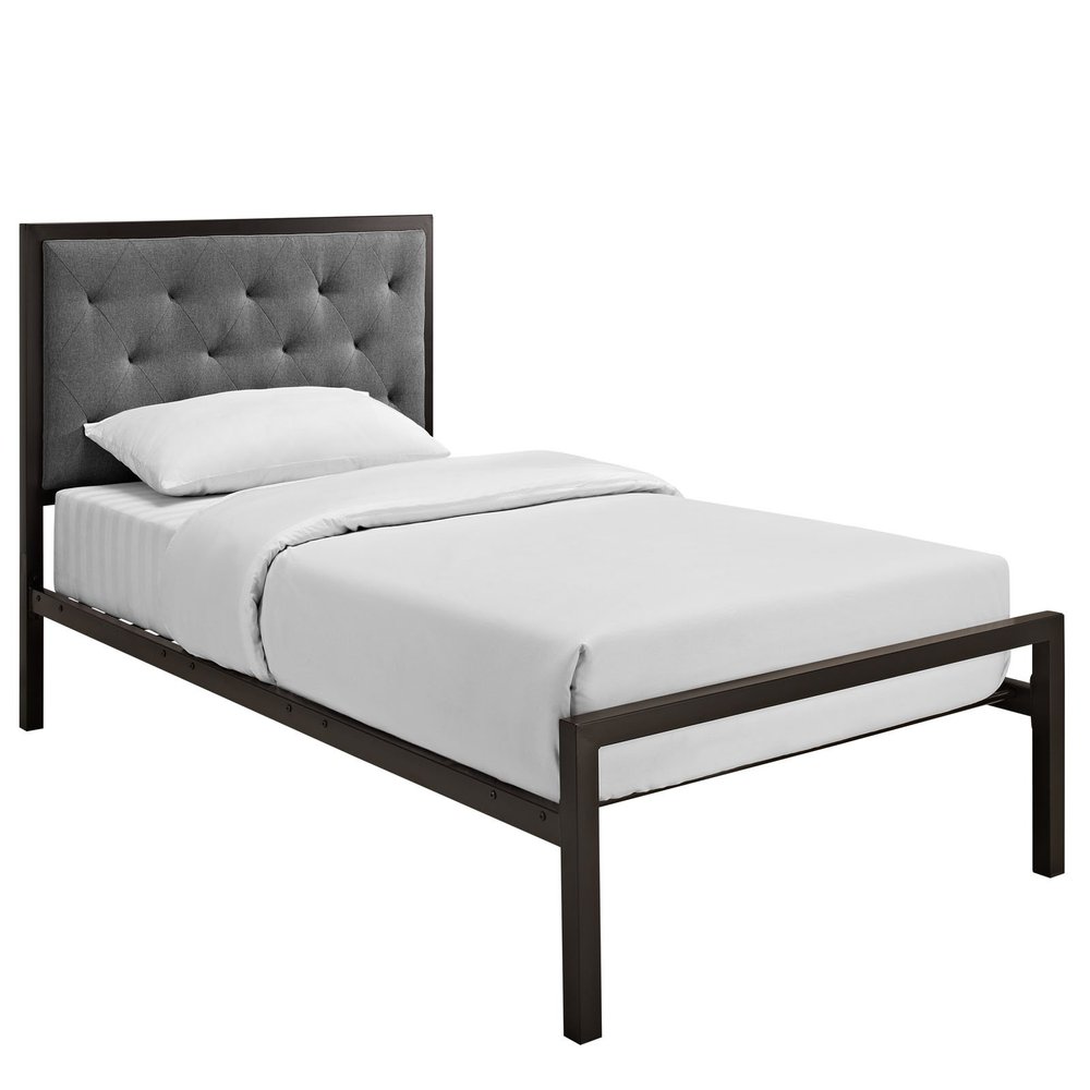 America Luxury - Bedroom Modern Contemporary Twin Size Fabric Bed Frame, Grey Fabric