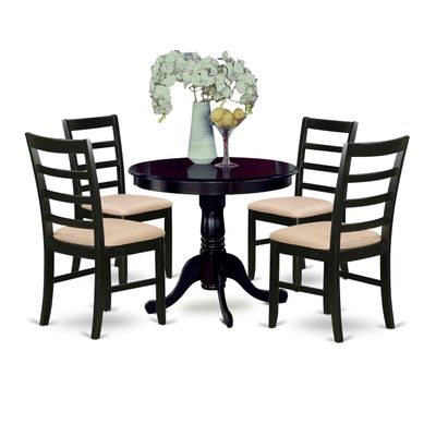 East West Furniture ANPF5-CAP-C 5 Piece Dining Set Includes a Round Kitchen Table with Pedestal and 4 Linen Fabric Upholstered Dining Chairs, 36x36 Inch, Cappuccino