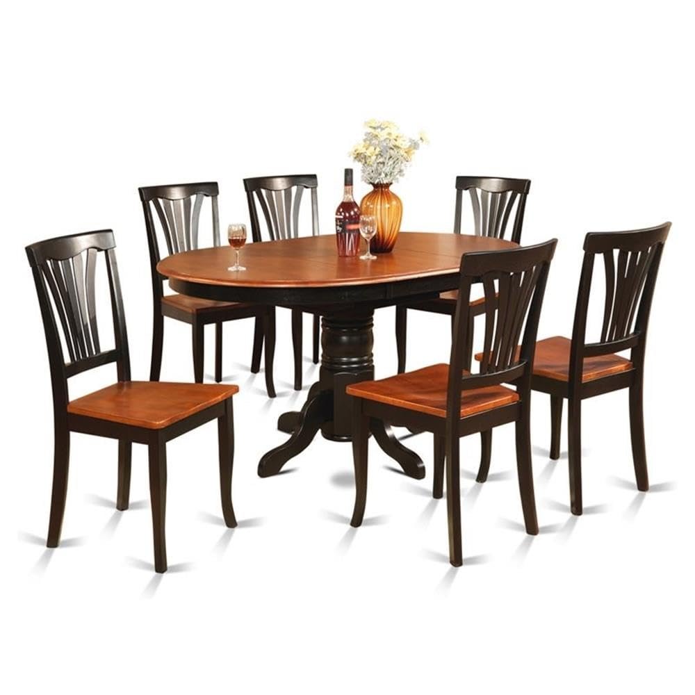 East West Furniture AVON7-BLK-W 7 Piece Dining Set Consist of an Oval Dining Table with Butterfly Leaf and 6 Kitchen Chairs, 42x60 Inch, Black & Cherry