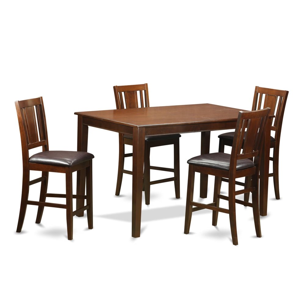 East West Furniture DUBU5H-MAH-LC 5 Piece Counter Height Pub Set Includes a Rectangle Dining Table and 4 Faux Leather Dining Room Chairs, 36x60 Inch, Mahogany
