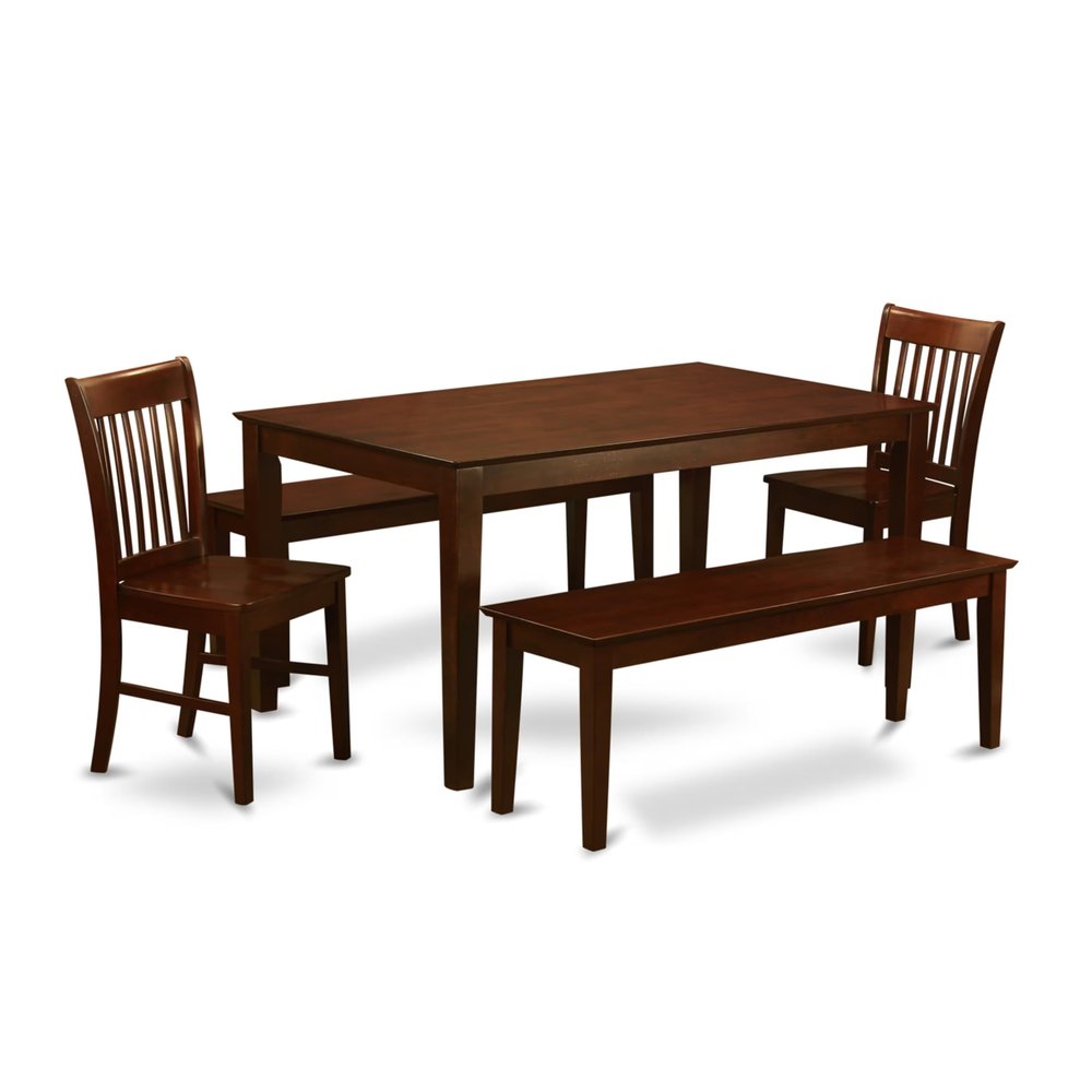 East West Furniture CANO5C-MAH-W 5 Piece Dinette Set for 4 Includes a Rectangle Dining Room Table and 2 Dining Chairs with 2 Benches, 36x60 Inch, Mahogany