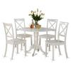 East West Furniture DLBO5-WHI-W 5 Piece Kitchen Table Set for 4 Includes a Round Dining Room Table with Dropleaf and 4 Solid Wood Seat Chairs, 42x42 Inch, Linen White view 1