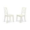 East West Furniture DLBO5-WHI-W 5 Piece Kitchen Table Set for 4 Includes a Round Dining Room Table with Dropleaf and 4 Solid Wood Seat Chairs, 42x42 Inch, Linen White view 3