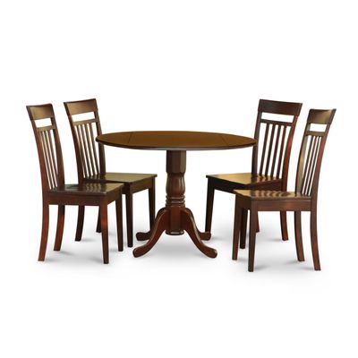 East West Furniture DLCA5-MAH-W 5 Piece Dining Set Includes a Round Dining Room Table with Dropleaf and 4 Wood Seat Chairs, 42x42 Inch, Mahogany