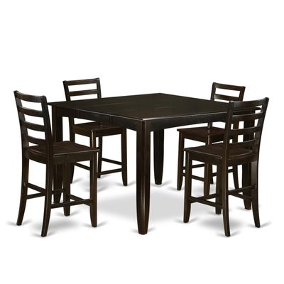 East West Furniture FAIR5-CAP-W 5 Piece Counter Height Dining Set Includes a Square Dining Table with Pedestal and 4 Kitchen Chairs, 54x54 Inch, Cappuccino