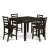 East West Furniture FAIR5-CAP-W 5 Piece Counter Height Dining Set Includes a Square Dining Table with Pedestal and 4 Kitchen Chairs, 54x54 Inch, Cappuccino view 1