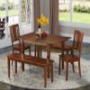 East West Furniture MLDU5D-MAH-W 5 Piece Dining Table Set for 4 Includes a Rectangle Kitchen Table with Butterfly Leaf and 2 Dining Chairs with 2 Benches, 36x54 Inch, Mahogany view 2