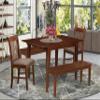 East West Furniture MLNO5C-MAH-C 5 Piece Dining Set Includes a Rectangle Dining Room Table with Butterfly Leaf and 2 Linen Fabric Kitchen Chairs with 2 Benches, 36x54 Inch, Mahogany view 2