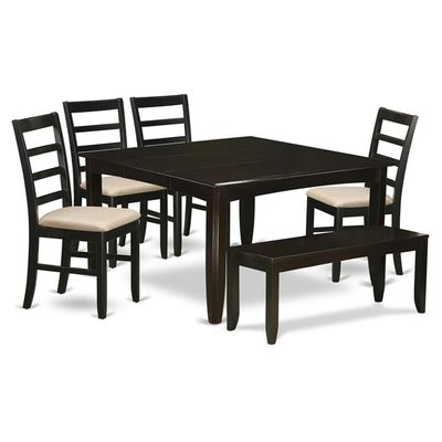 East West Furniture PARF6-CAP-C 6 Piece Dining Table Set Contains a Square Dinner Table with Butterfly Leaf and 4 Linen Fabric Dining Room Chairs with a Bench, 54x54 Inch, Cappuccino