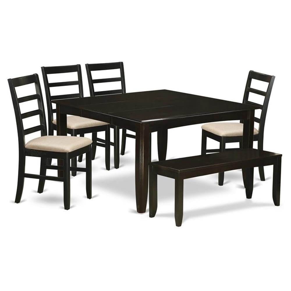 East West Furniture PARF6-CAP-C 6 Piece Dining Table Set Contains a Square Dinner Table with Butterfly Leaf and 4 Linen Fabric Dining Room Chairs with a Bench, 54x54 Inch, Cappuccino